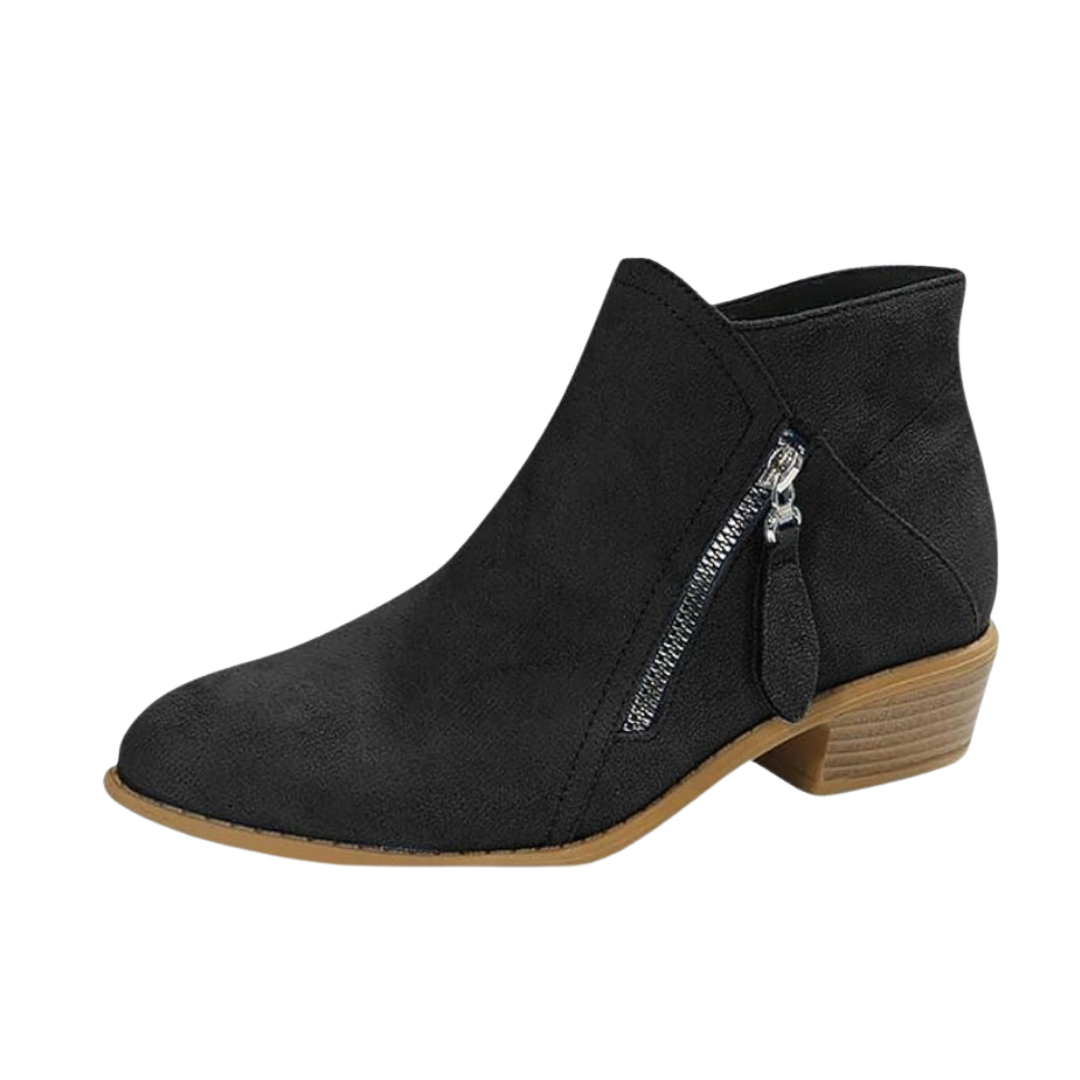 Women's Faux Suede Ankle Boots | Low Block Heel Booties, Side Zip with Tassel Pull for Fall | Size 5.5-10.5, 4 Colors