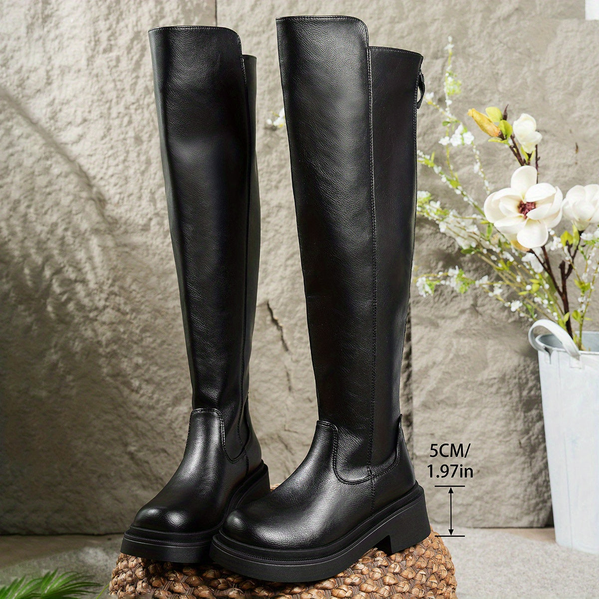 Women's Over The Knee Boots, Flat Sole | Side Zip with Stretch Back Panel for Fall | Size 5.5-10.5, Black or Brown