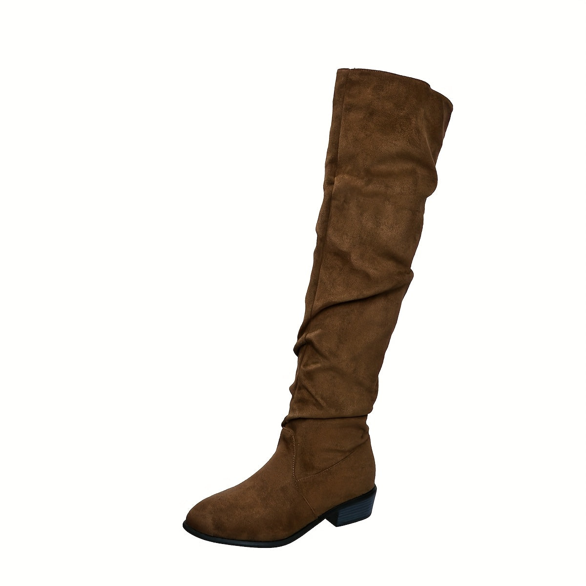 Women's Faux Suede Knee High Boots with Pointed Toe | Slouchy Shaft, Low Block Heel | Size 5.5-10.5, 3 Colors