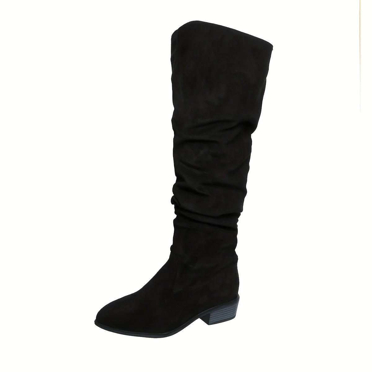 Women's Faux Suede Knee High Boots with Pointed Toe | Slouchy Shaft, Low Block Heel | Size 5.5-10.5, 3 Colors