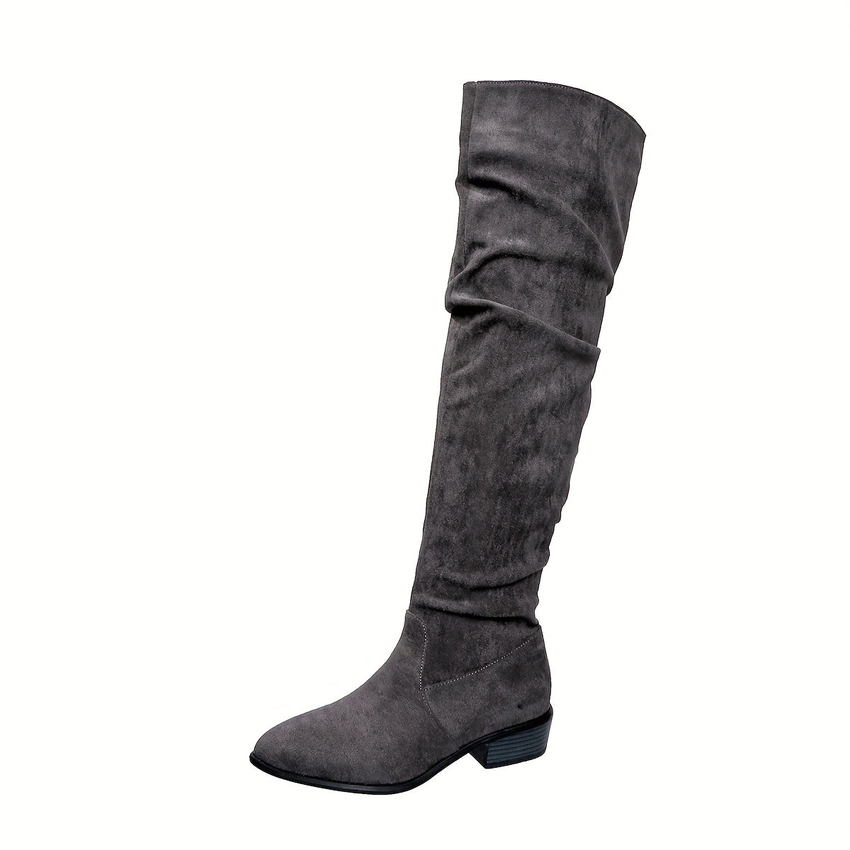 Women's Faux Suede Knee High Boots with Pointed Toe | Slouchy Shaft, Low Block Heel | Size 5.5-10.5, 3 Colors