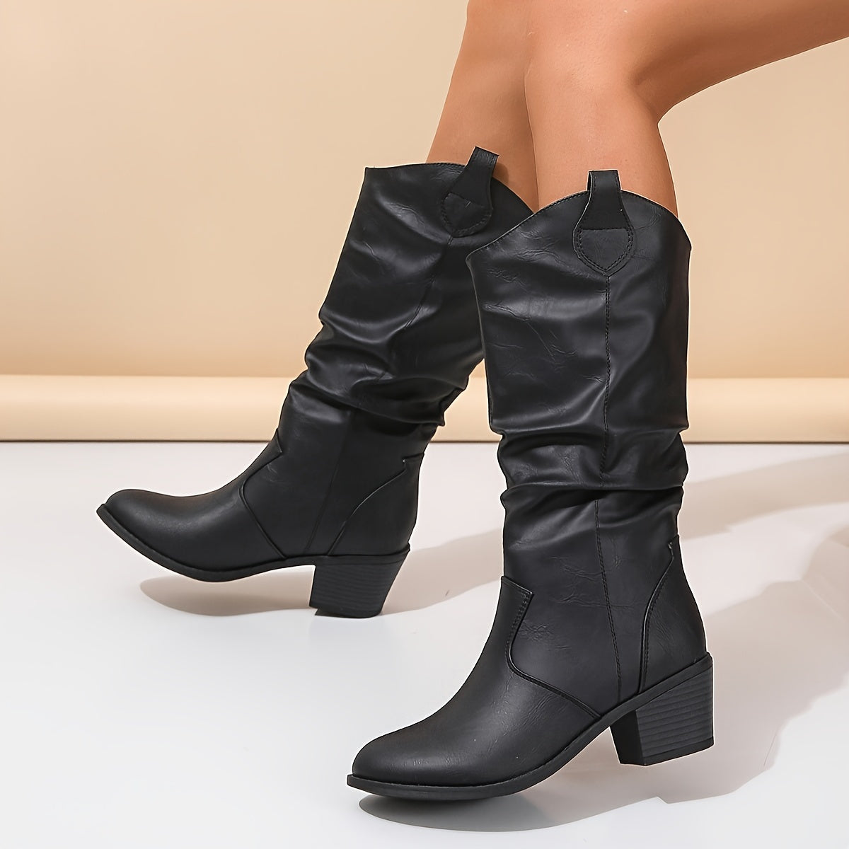 Women's Knee High Pull On Boots with Slouchy Shaft | Low Flat Heel, No Zip Closure | Size 5.5-10.5, 3 Colors