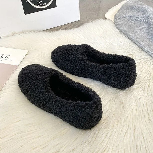 Women's Fuzzy Slippers in a Ballerina Shape | Teddy Lined Slip On Flats with a Rounded Toe | Sizes 5.5 to 11, 4 Colors
