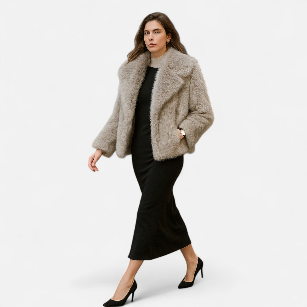 Women's Long Wrap Coat with Collar and Button Front | Relaxed Tailored Fit, Set-In Pockets, Winter Outerwear | Size XS-L