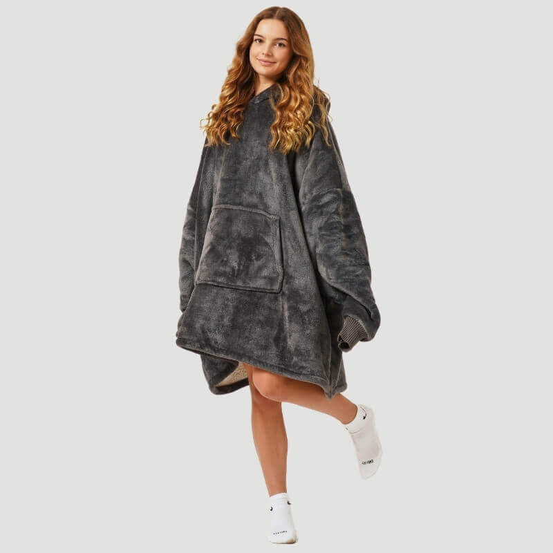 Women's Oversized Sherpa Blanket Hoodie with Flannel Fleece Outer | One Size Fits All, Machine Washable Winter Layer