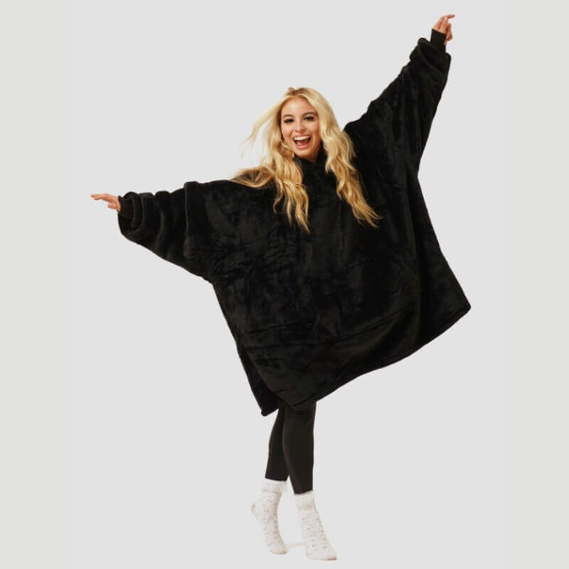 Women's Oversized Sherpa Blanket Hoodie with Flannel Fleece Outer | One Size Fits All, Machine Washable Winter Layer