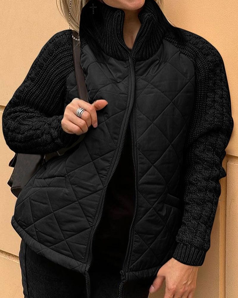 Women's Padded Winter Jacket with Knitted Sleeves | Warm Everyday Outerwear for Cold Days | Size S-3XL