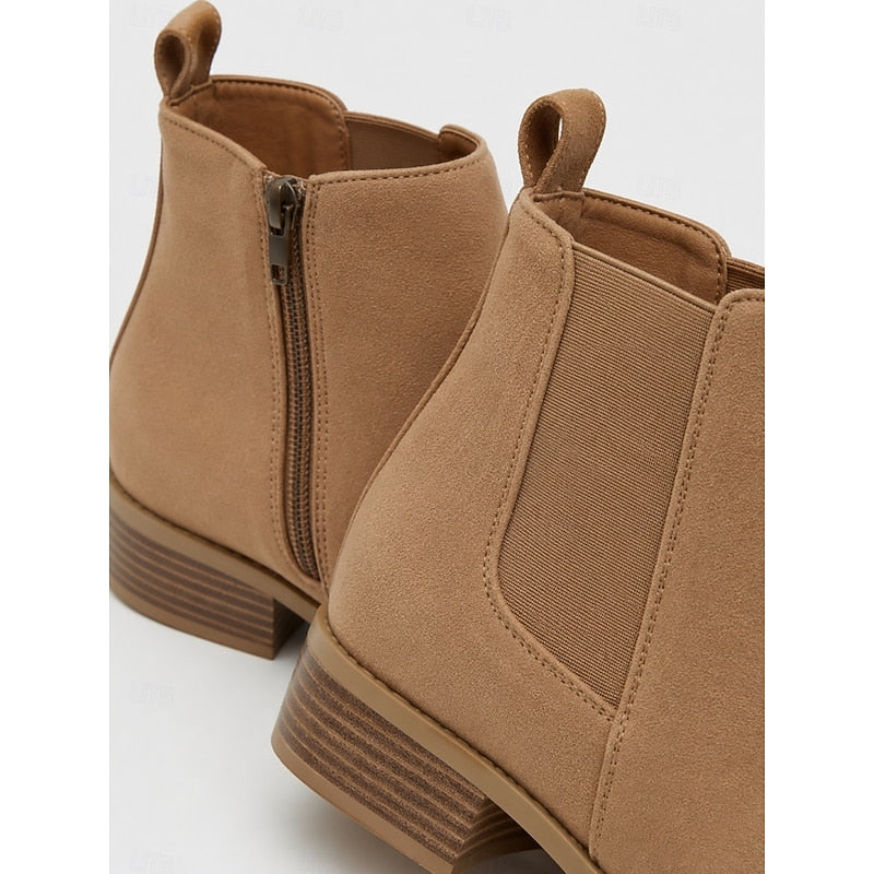 Women's Ankle Boots with Block Heel and Zip Closure | Size 6-10.5 | Khaki, Grey, Black, Dark Brown, Beige