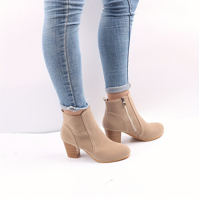 Women's Faux Suede Ankle Boots with a Block Heel | Side Zip Entry, Round Toe and a Matte Finish | Size 5.5-10.5, 2 Colors