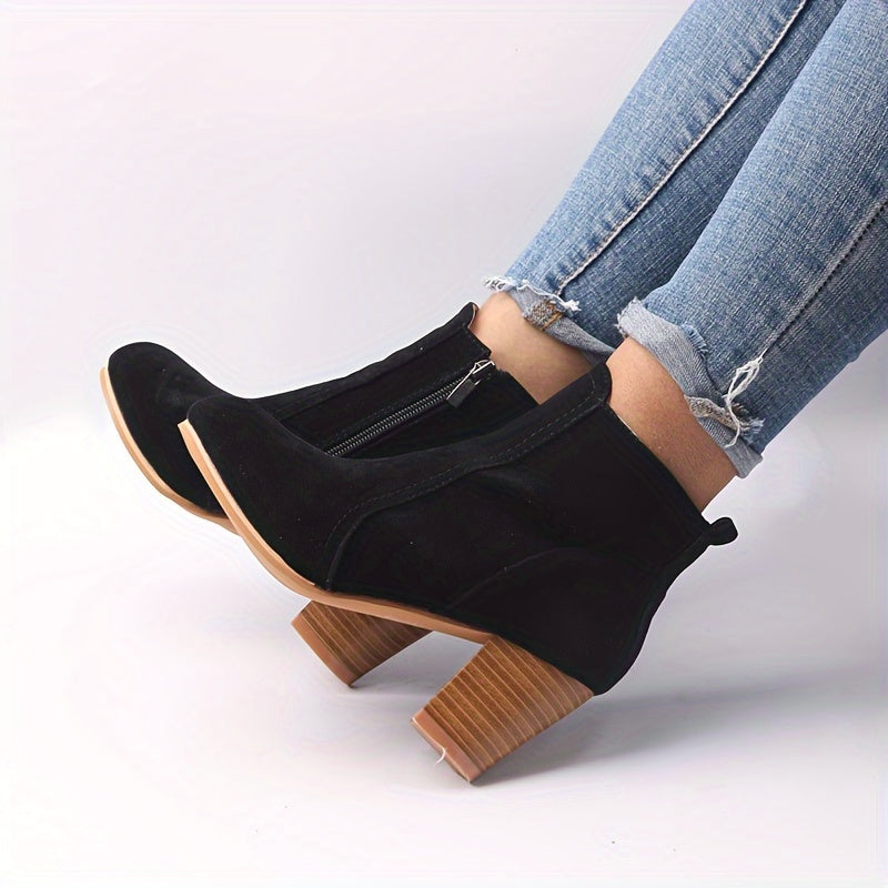 Women's Faux Suede Ankle Boots with a Block Heel | Side Zip Entry, Round Toe and a Matte Finish | Size 5.5-10.5, 2 Colors