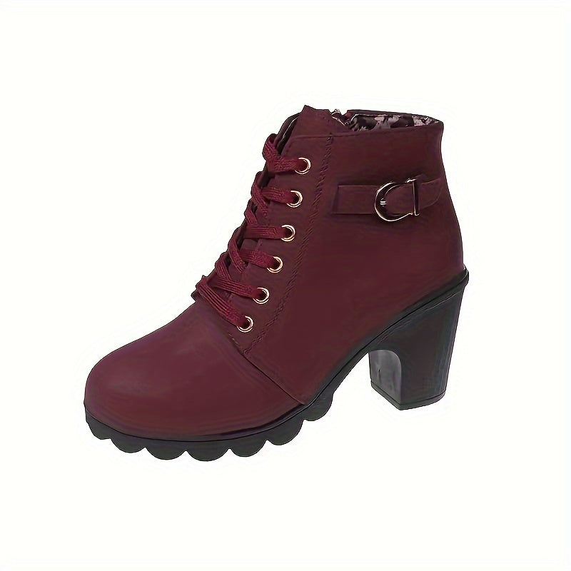 Women's Lace Up Ankle Boots with Side Zip | Chunky Block Heel, Treaded Non-Slip Sole | 5 Colors