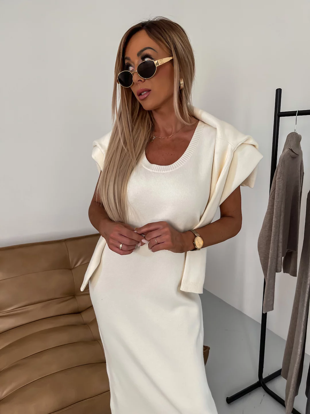 Women's Two Piece Midi Knit Dress and Turtleneck Sweater | Matching Set with a Loose Fit | Sizes S-3XL, 3 Colors