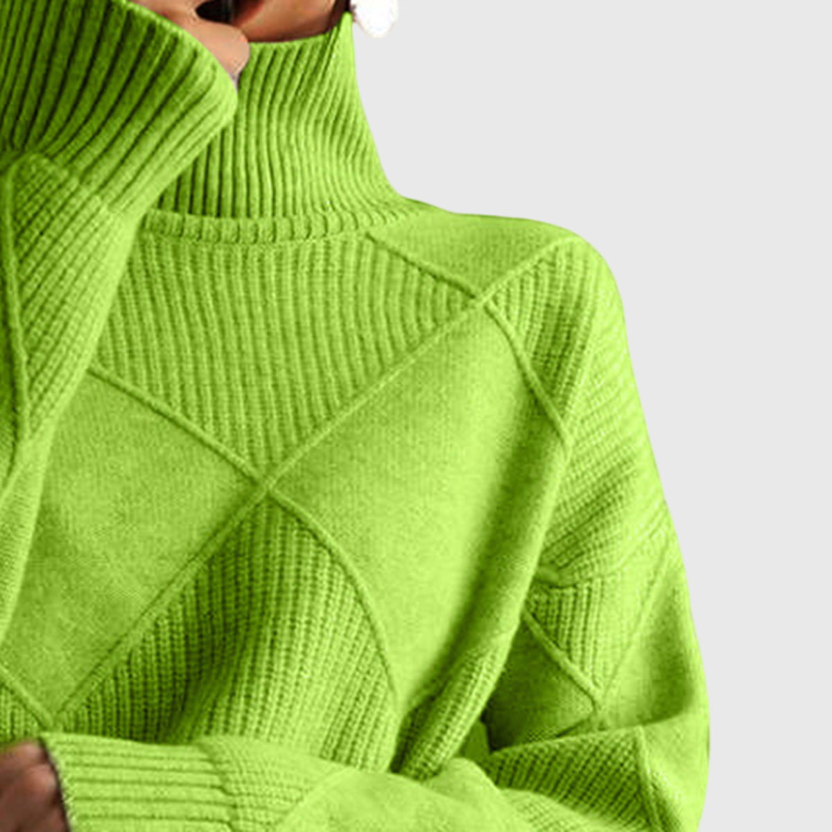 Women's Turtleneck Sweater with Knit | Size S-2XL | Pink, Purple, Yellow, Green, Grey, Black