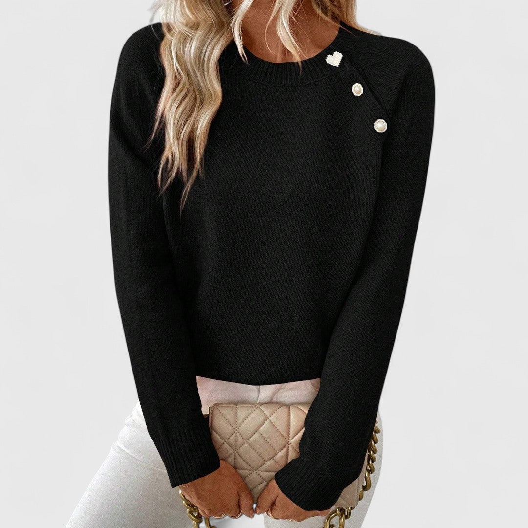 Women's Asymmetric Pullover Sweater with Decorative Buttons | Comfortable, Flattering Day-to-Night Jumper | Size S-XL