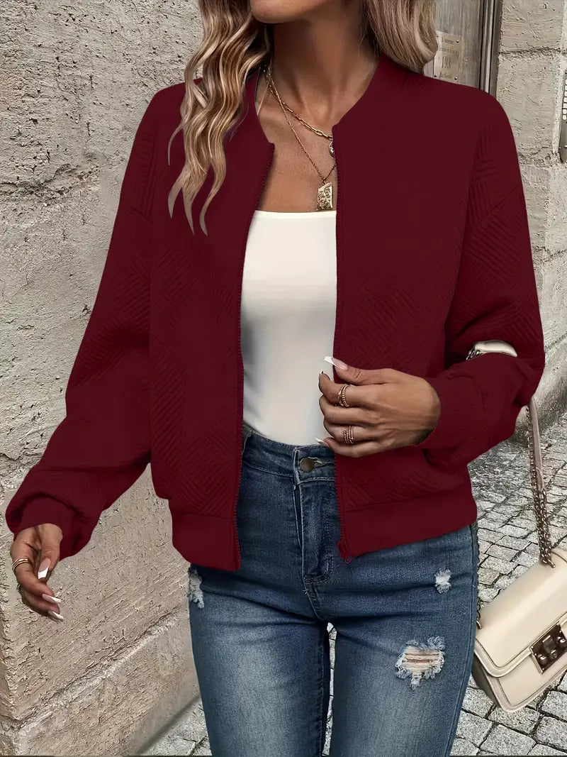 Women's Lightweight Zip-Up Jacket with Stand Collar | Waist Length, Stretch Polyester, Wrinkle Resistant | Size S-2XL