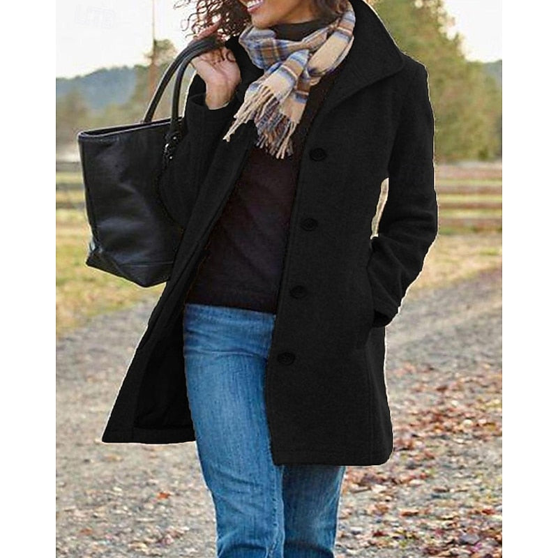 Womens Coat with Button Front and Pockets | For Winter | Size S-3XL | Purple, Khaki, Grey, Green, Black