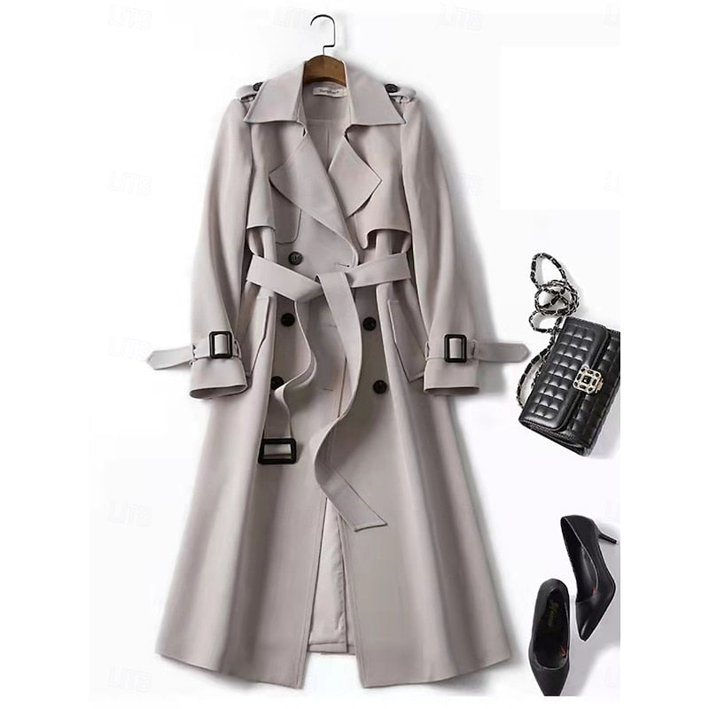 Women's Trench Coat with Waist Belt | Size S-4XL | Khaki, Blue, Black, Beige, Navy Blue, Red and 1 more