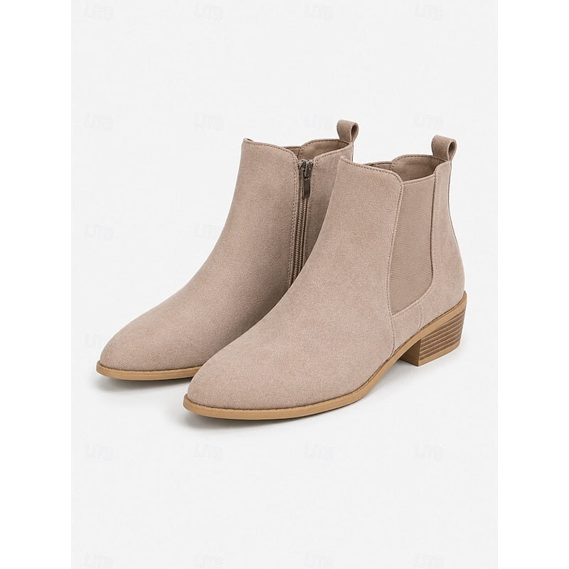 Women's Ankle Boots with Block Heel and Zip Closure | Size 6-10.5 | Khaki, Grey, Black, Dark Brown, Beige