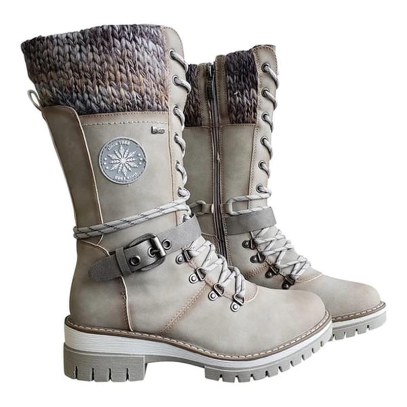 Women's Lace-Up Mid-Calf Winter Boots | Chunky Knit Cuff, Side Zip Entry, Lug Grip Sole | US 5.5-12 | 6 Colors