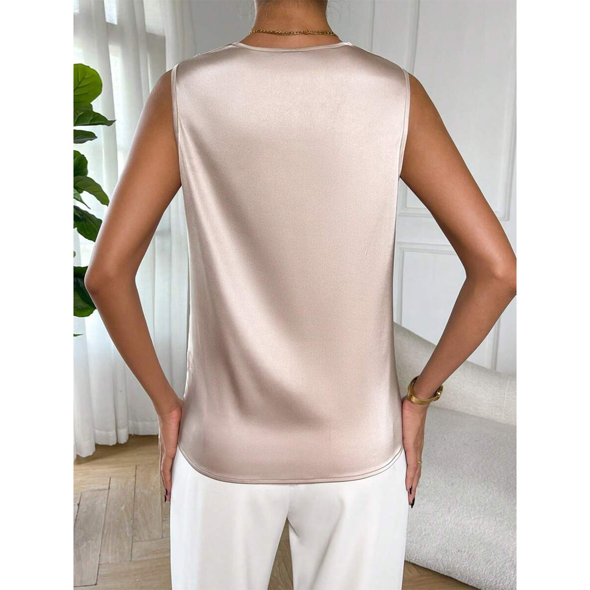 Women's Sleeveless Cowl Neck Top | Satin-Finish Drape with Wide Straps, Pull-On | Sizes S to 2XL, 4 Colors