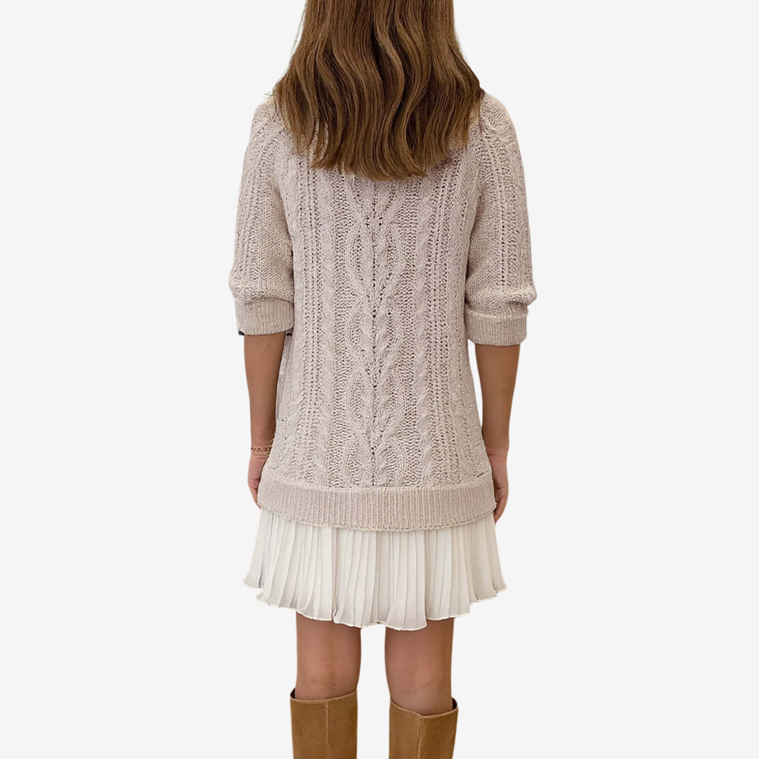 Women's Cable Knit Sweater Dress in a Mini Length | Pleated Hem and Straight Cut | Size XS-3XL, 5 Colors