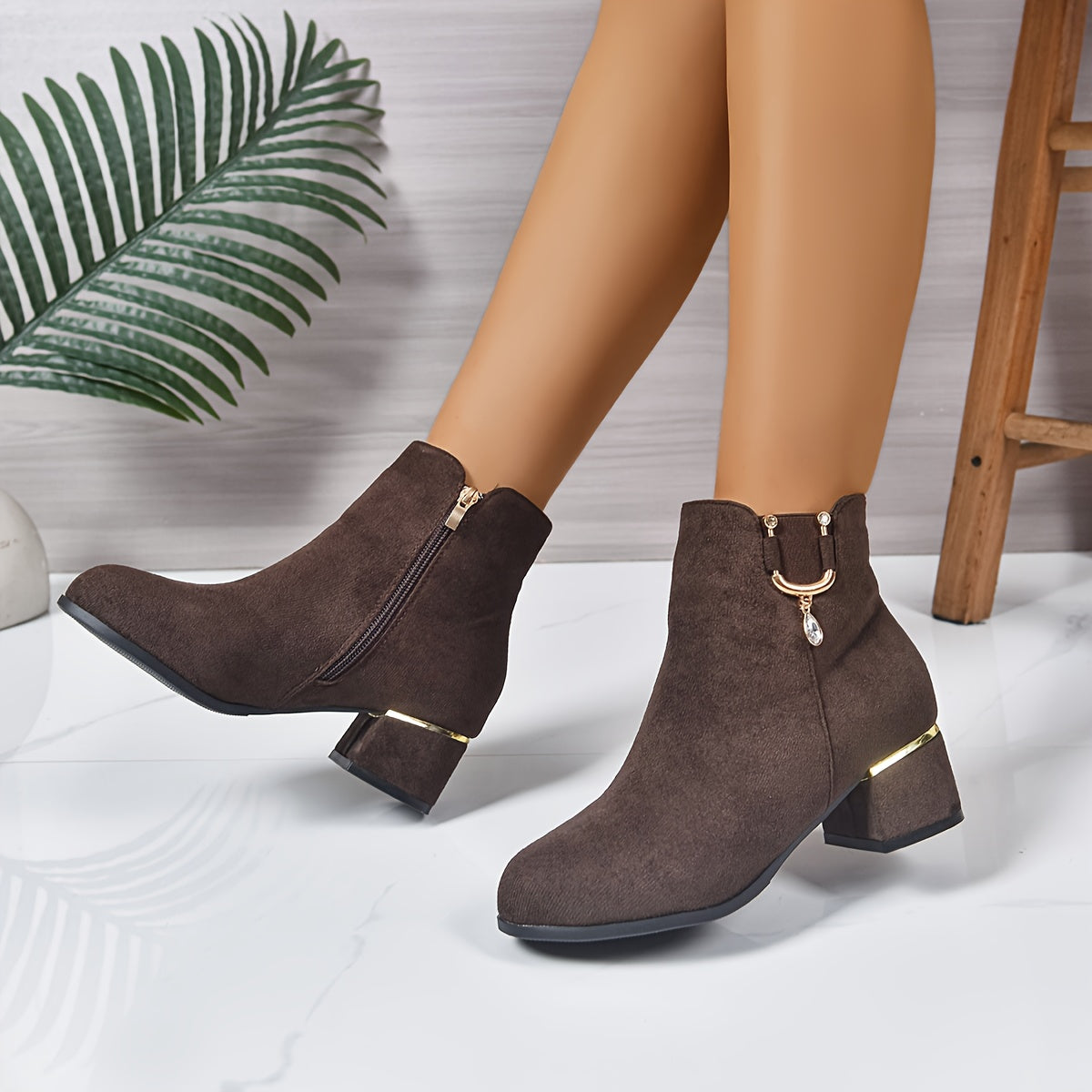 Women's Chelsea Ankle Boots | Block Heel Side Zip with Gold Hardware | US 5.5 to 12 | Black and Coffee Brown Colorways