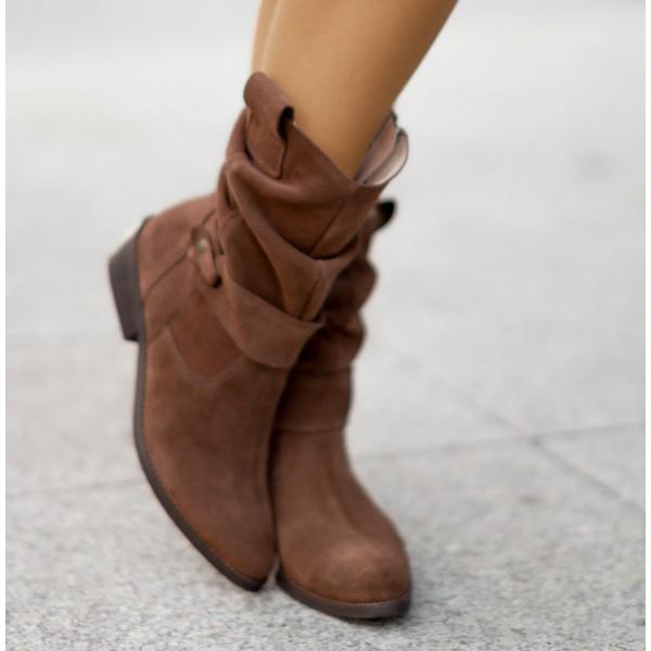 Women's Chelsea Ankle Boots with Slouchy Shaft | Folded Cuff, Low Block Heel and Side Zip | Size 5.5-10.5