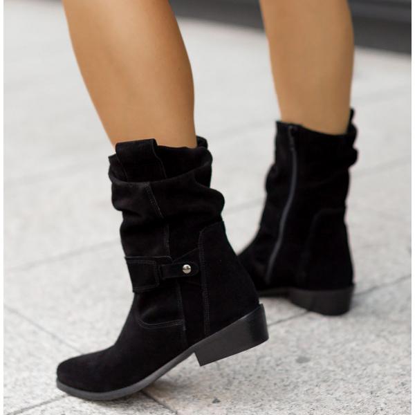 Women's Chelsea Ankle Boots with Slouchy Shaft | Folded Cuff, Low Block Heel and Side Zip | Size 5.5-10.5