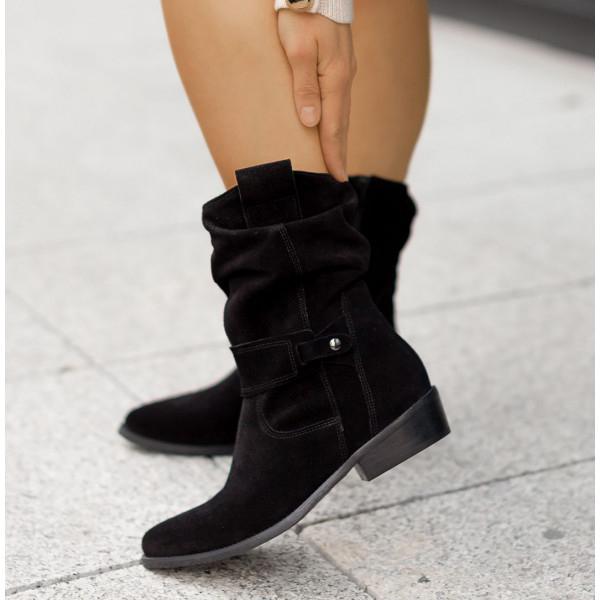 Women's Chelsea Ankle Boots with Slouchy Shaft | Folded Cuff, Low Block Heel and Side Zip | Size 5.5-10.5