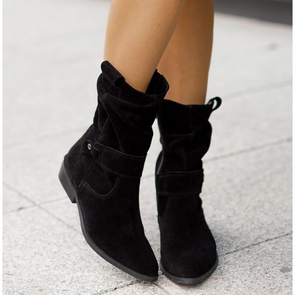 Women's Chelsea Ankle Boots with Slouchy Shaft | Folded Cuff, Low Block Heel and Side Zip | Size 5.5-10.5