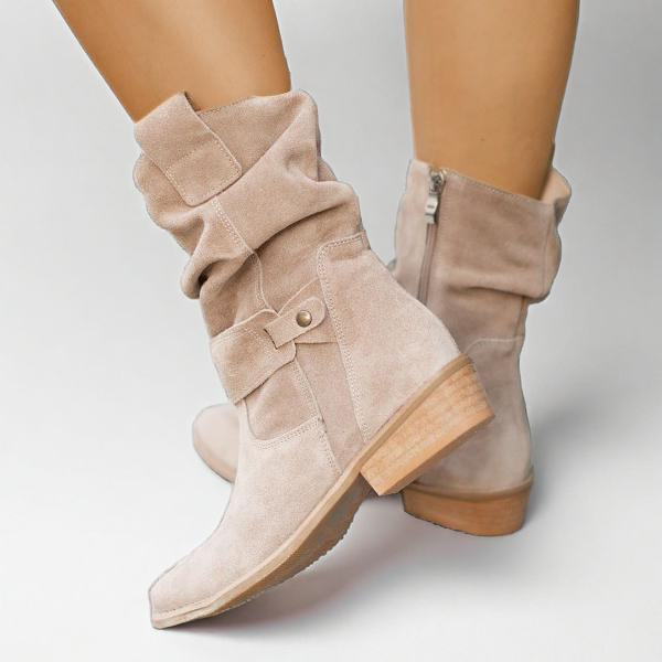 Women's Chelsea Ankle Boots with Slouchy Shaft | Folded Cuff, Low Block Heel and Side Zip | Size 5.5-10.5