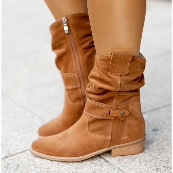 Women's Chelsea Ankle Boots with Slouchy Shaft | Folded Cuff, Low Block Heel and Side Zip | Size 5.5-10.5