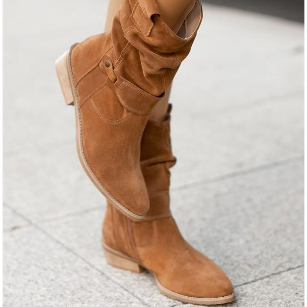 Women's Chelsea Ankle Boots with Slouchy Shaft | Folded Cuff, Low Block Heel and Side Zip | Size 5.5-10.5