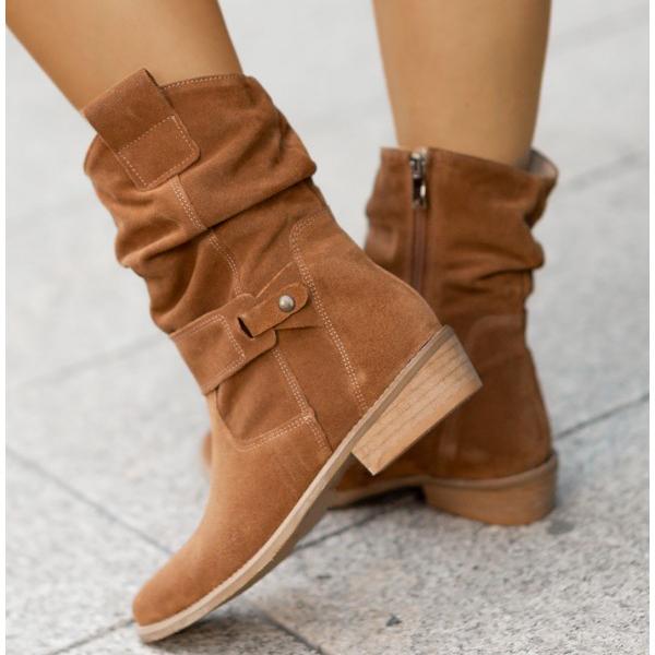 Women's Chelsea Ankle Boots with Slouchy Shaft | Folded Cuff, Low Block Heel and Side Zip | Size 5.5-10.5