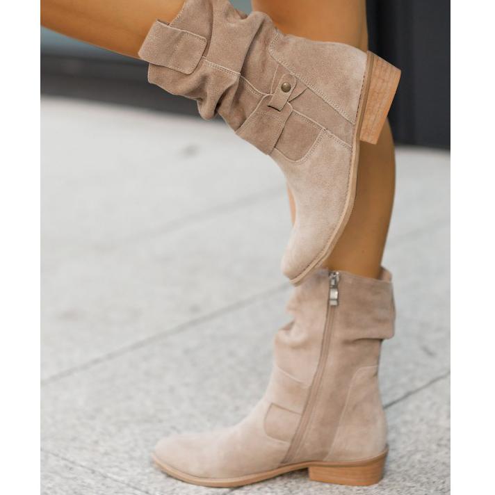 Women's Chelsea Ankle Boots with Slouchy Shaft | Folded Cuff, Low Block Heel and Side Zip | Size 5.5-10.5