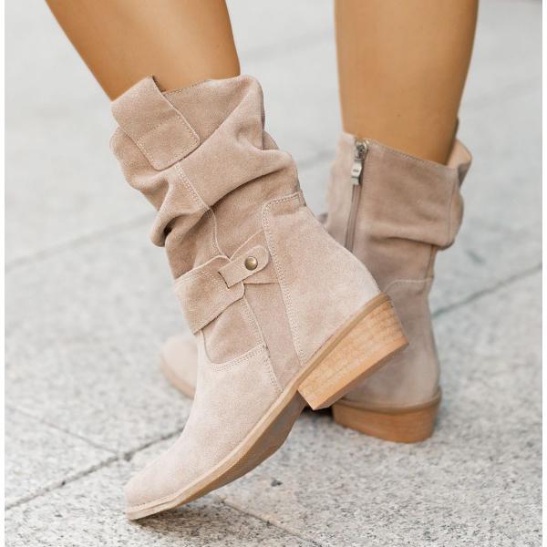Women's Chelsea Ankle Boots with Slouchy Shaft | Folded Cuff, Low Block Heel and Side Zip | Size 5.5-10.5