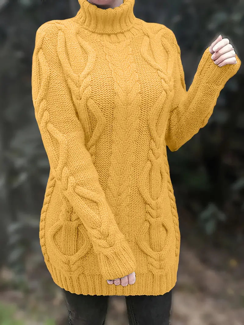Women's Oversized Cable Knit Turtleneck Sweater | Chunky Hip Length Pullover | Sizes XS to 3XL | 8 Colors Including Beige