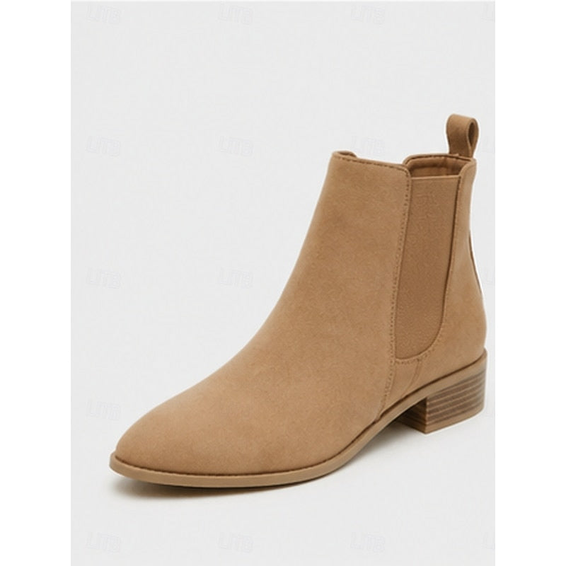 Women's Ankle Boots with Block Heel and Zip Closure | Size 6-10.5 | Khaki, Grey, Black, Dark Brown, Beige