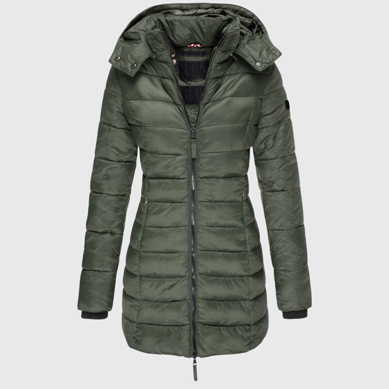 Women's Down Jacket with Hood and Zip Closure | For Winter | Size S-3XL | Blue, Green, Black, Ivory, Yellow, Red