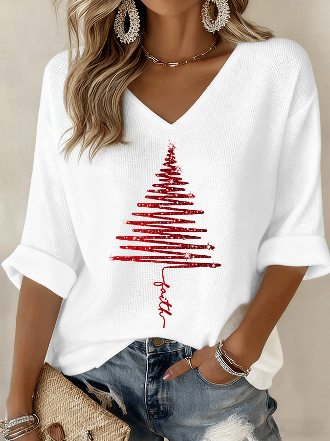 Women's Christmas Tree Print Top | Holiday Blouses for Women with a Relaxed Fit and Light Fabric | Size S-5XL, 4 Colors