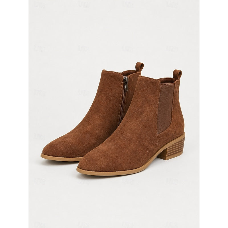 Women's Ankle Boots with Block Heel and Zip Closure | Size 6-10.5 | Khaki, Grey, Black, Dark Brown, Beige