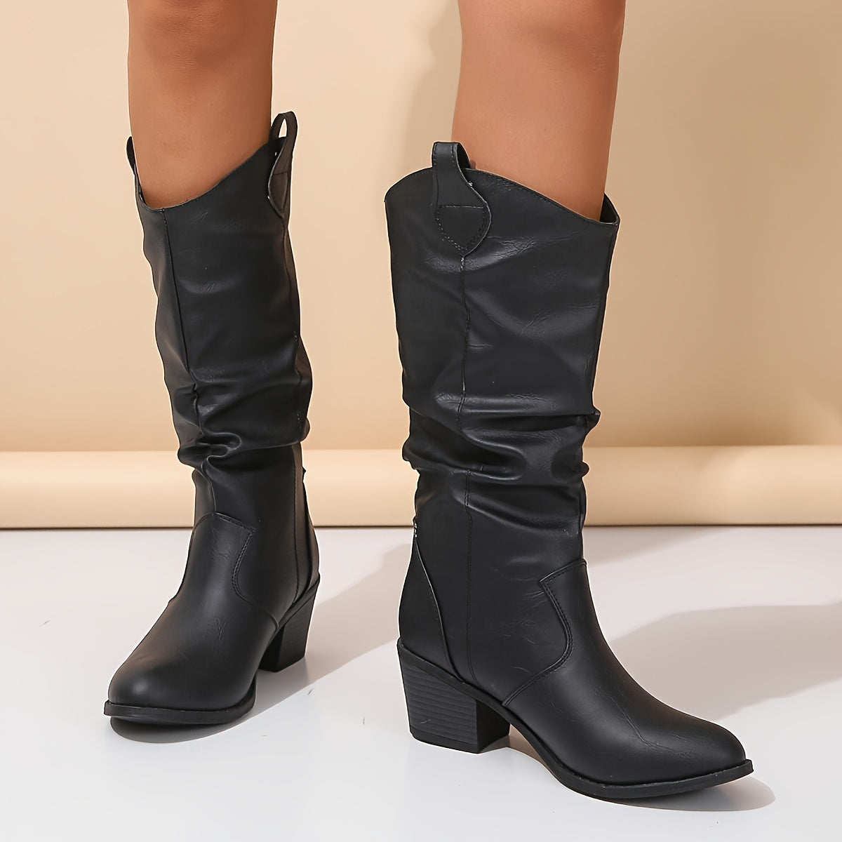 Women's Knee High Pull On Boots with Slouchy Shaft | Low Flat Heel, No Zip Closure | Size 5.5-10.5, 3 Colors