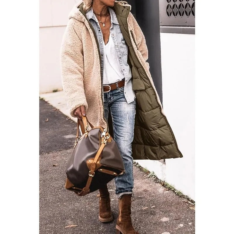 Women's Puffer Jacket with Quilted Panels and Longline Cut | Pockets, Side Pockets | For Winter | Size S-3XL