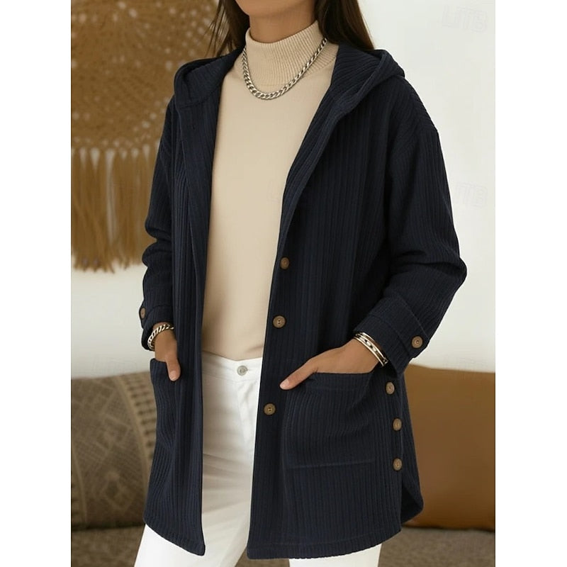Womens Coat with Down Filling and Hood | Button Front, Pockets | For Winter | Size S-3XL | Coffee, Pink, Navy Blue, Wine Red