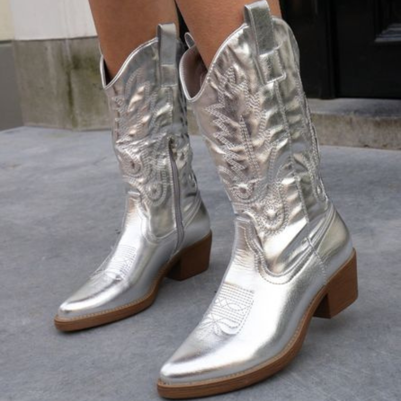 Women's Metallic Cowboy Boots with Sturdy Sole | Soft Inner Lining, High Shine Western Finish | Size 6-9, 5 Colors
