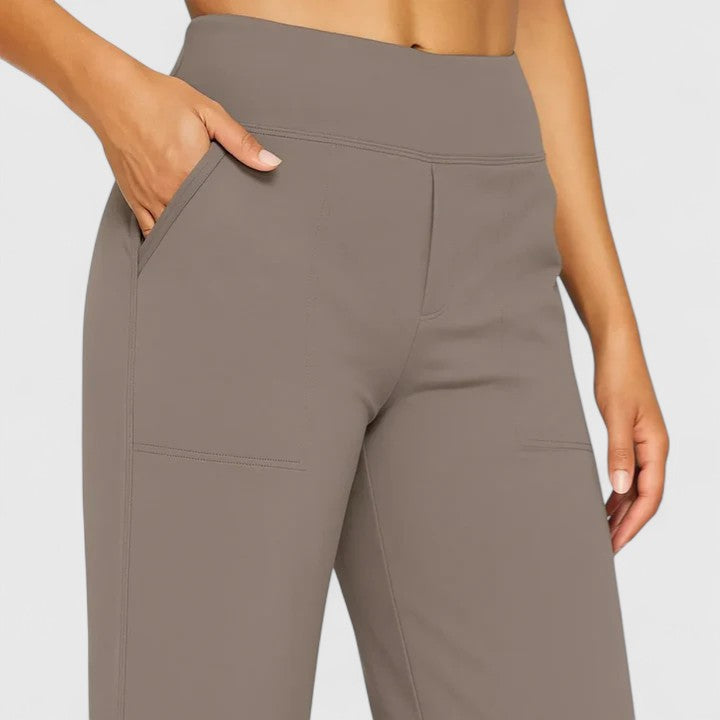 Women's Wide Waistband Pants with Deep Side Pockets | Slip-On Everyday Trousers without Buttons or Zipper | Size S-2XL