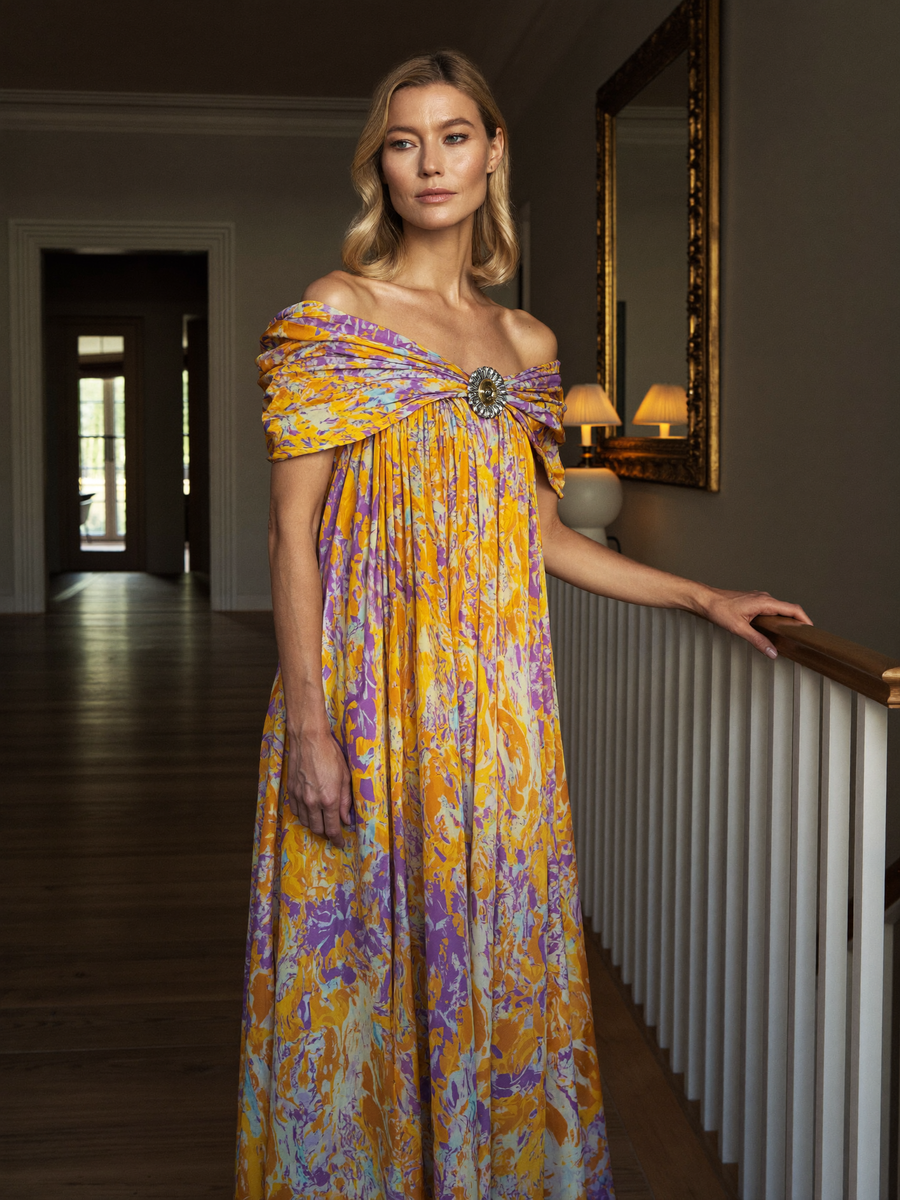 "Tessa in our lace guest dress"