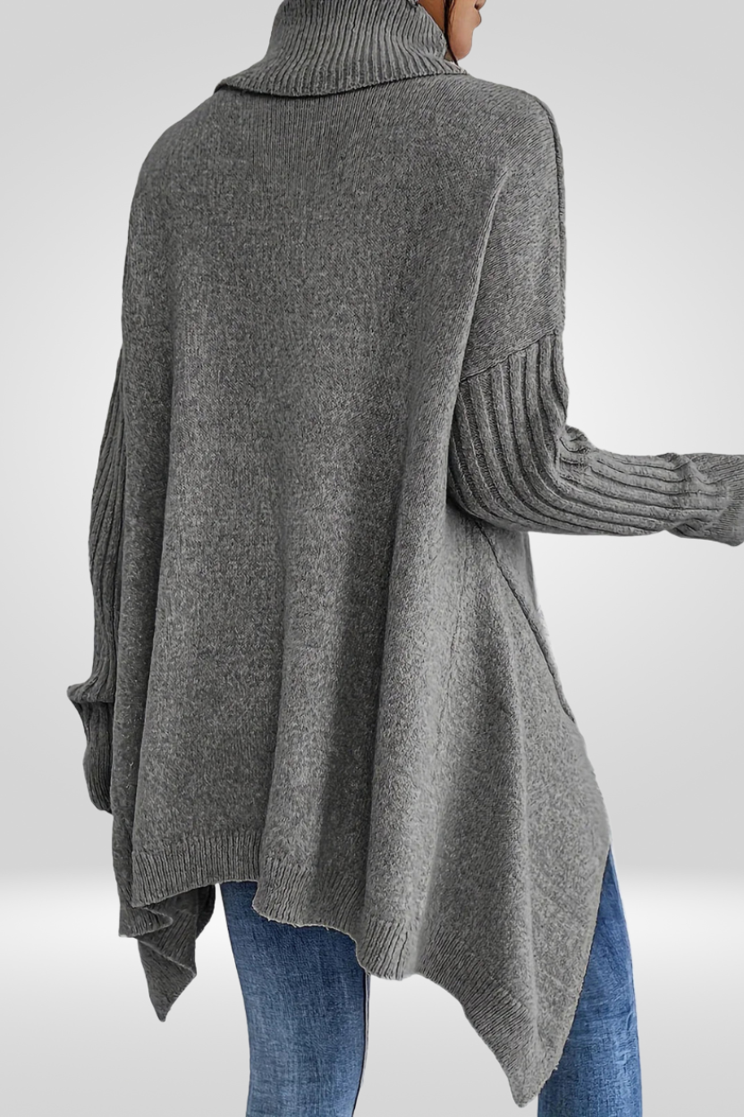 Women's Oversized Turtleneck Sweater | Asymmetric Hem, Ribbed Cuffs and Roll Neck for Fall | Size XS-3XL, 5 Colors