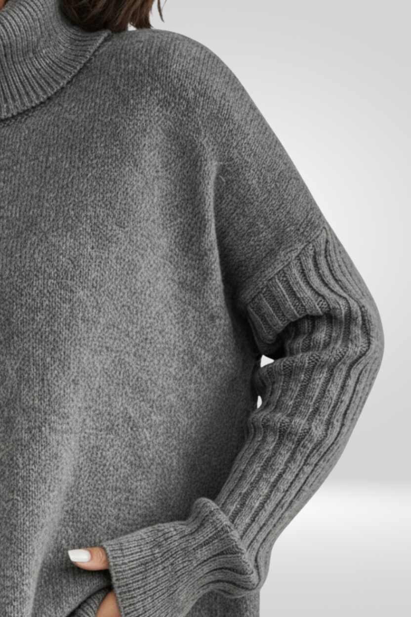 Women's Oversized Turtleneck Sweater | Asymmetric Hem, Ribbed Cuffs and Roll Neck for Fall | Size XS-3XL, 5 Colors