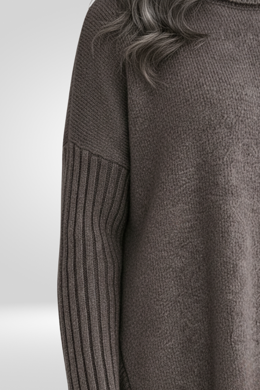 Women's Oversized Turtleneck Sweater | Asymmetric Hem, Ribbed Cuffs and Roll Neck for Fall | Size XS-3XL, 5 Colors